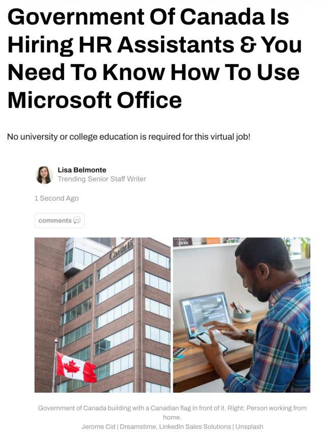 加拿大政府招人！年薪万加元 懂用Office就行
