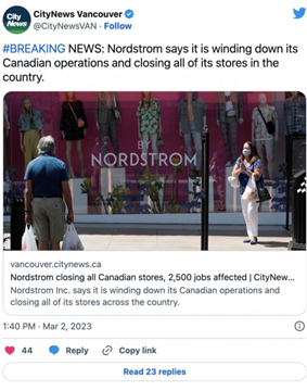 突发！Nordstrom加拿大全面关店！清仓此时开始