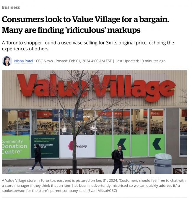 价格欺诈！加拿大Value Village卖的比原价贵3倍